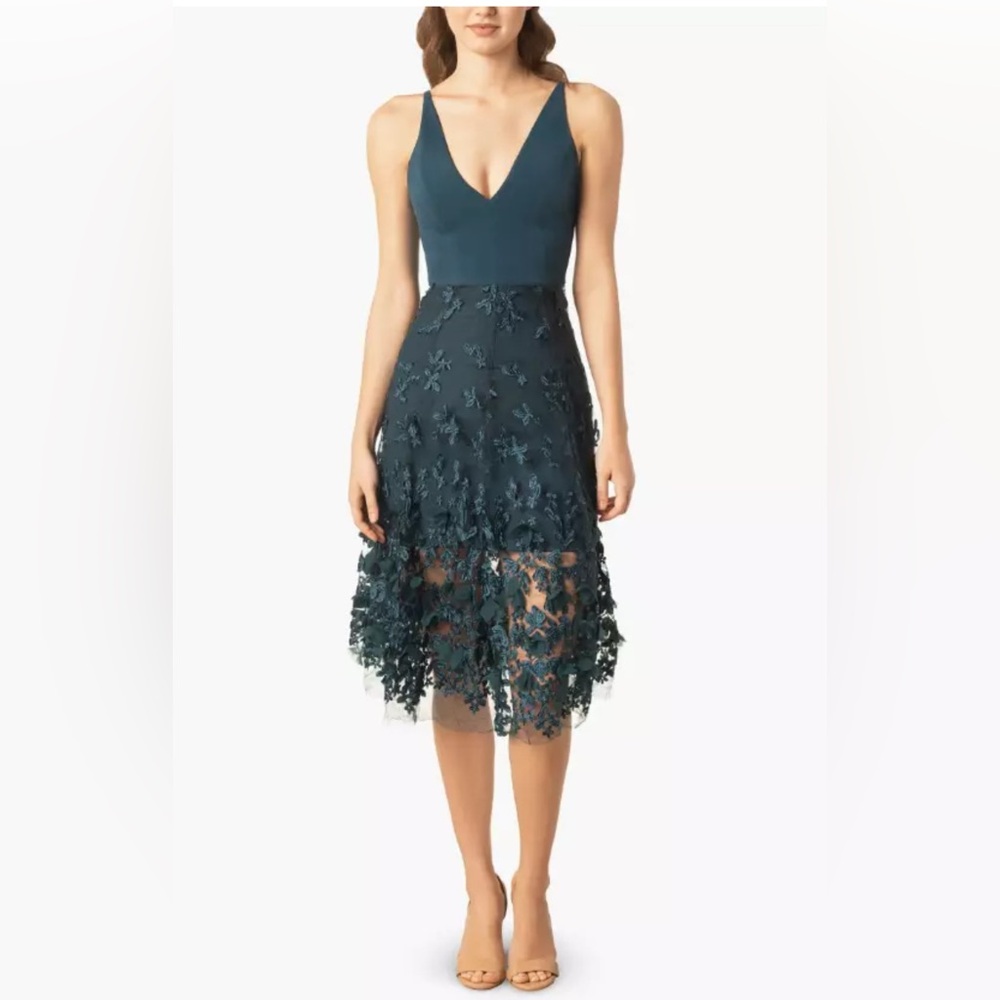 Dress The Population “Darleen” Peacock Embroidered Cocktail Dress
